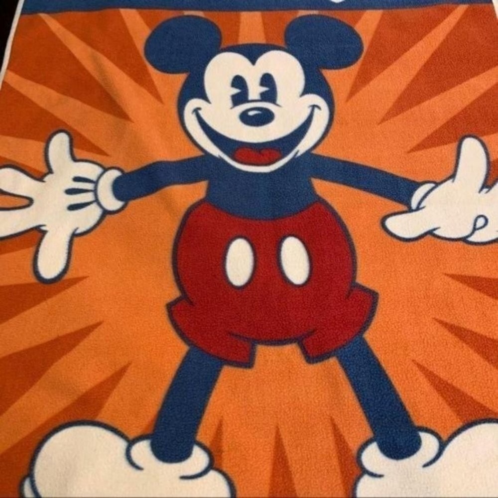 Disney Parks Walt Disney World Mickey Mouse Fleece Throw‎ Blanket Orange Retro